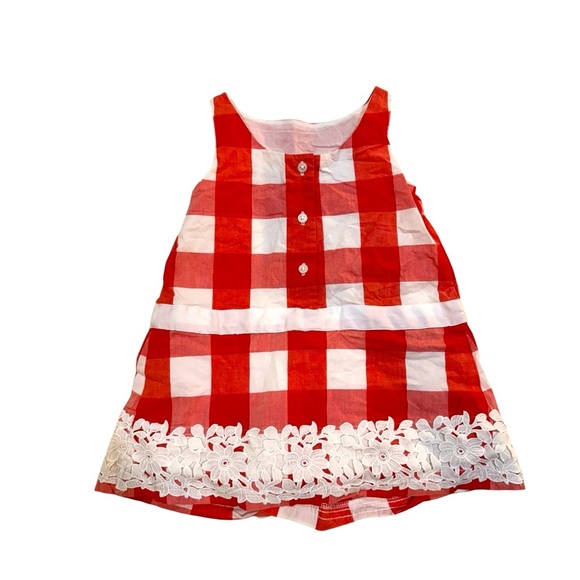 Janie and Jack Gingham Dress Lace Red White Baby Girl Size 18-24M - Picture 4 of 6